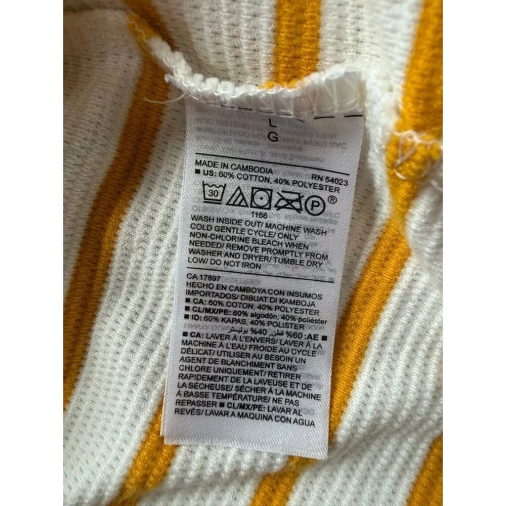 Old Navy Women Large Mustard Striped Bell Sleeve Top Ribbed Knit Boatneck Shirt - Picture 4 of 5